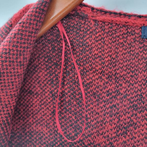 Adrienne Vittadini Womens Sweater Medium Red Plaid Cardigan Fringe Open Front - Picture 5 of 12
